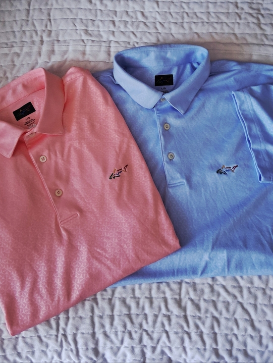 Greg Norman Collection Other - 2 Greg Norman ML75 Dry Cooling Moisture Wicking Golf Polo Blue & Coral Sz:L